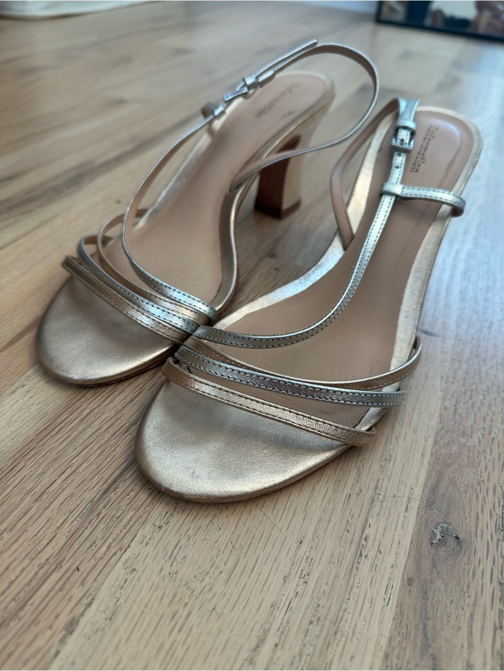 Reformation Metallic Strappy Slingback Sandals